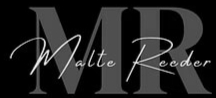 Logo with large grey letters "MR" in the background and the name "Malte Reeder" in white script across the front on a black background.